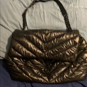 Rebecca Minkoff black quilted nylon bag with black hardware .